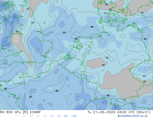 RH 850 hPa ECMWF  21.05.2024 03 UTC
