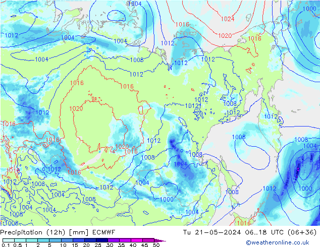 Precipitação (12h) ECMWF Ter 21.05.2024 18 UTC