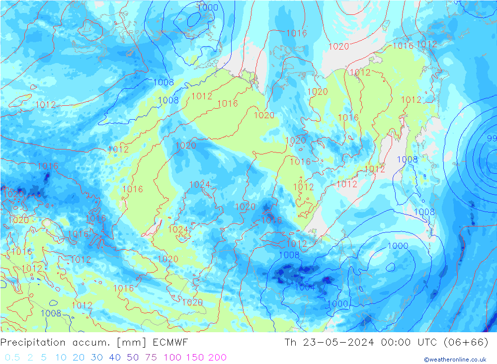 Precipitation accum. ECMWF Qui 23.05.2024 00 UTC