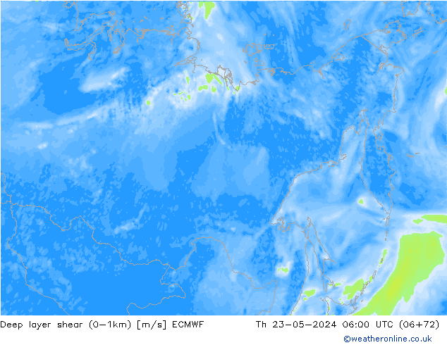 Deep layer shear (0-1km) ECMWF  23.05.2024 06 UTC