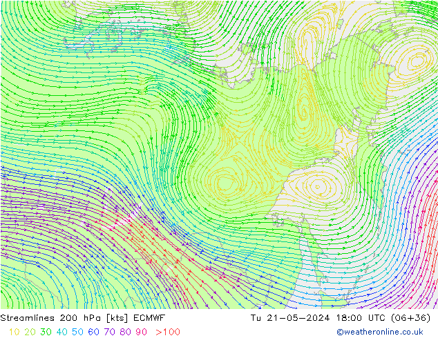 ветер 200 гПа ECMWF вт 21.05.2024 18 UTC