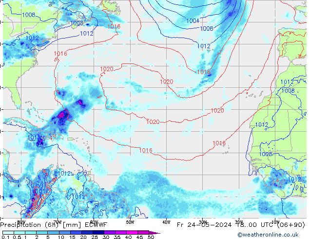 Precipitación (6h) ECMWF vie 24.05.2024 00 UTC