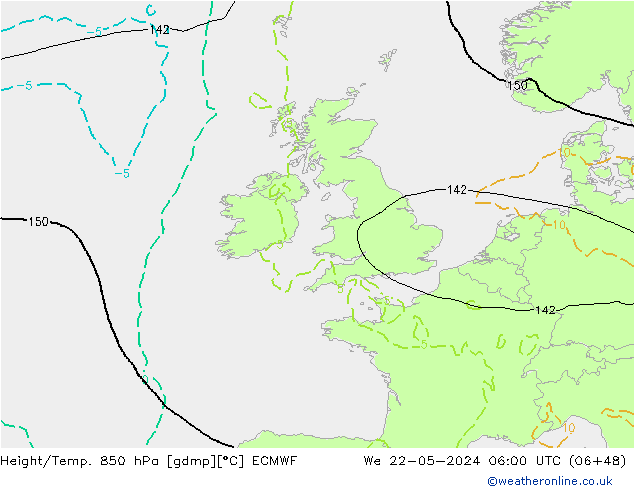 Z500/Rain (+SLP)/Z850 ECMWF St 22.05.2024 06 UTC