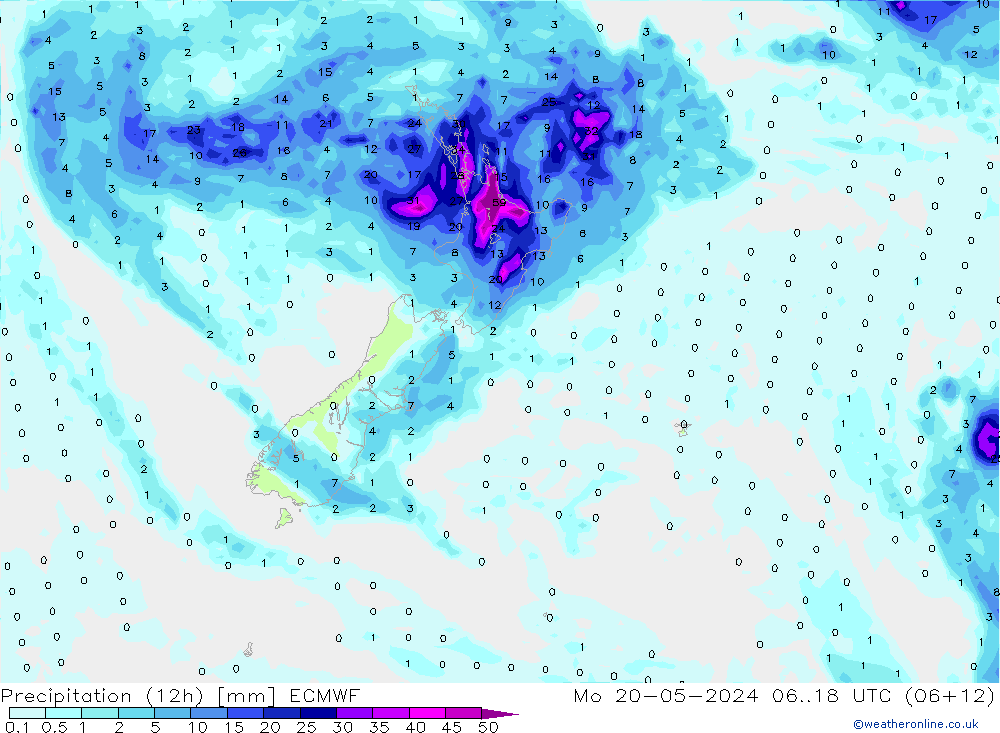 Precipitación (12h) ECMWF lun 20.05.2024 18 UTC