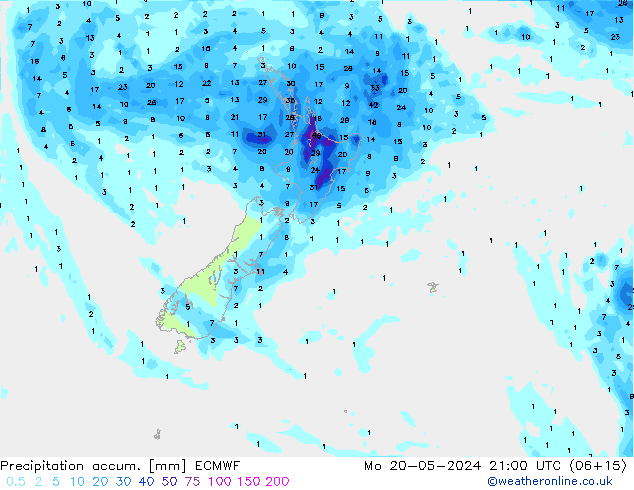Precipitation accum. ECMWF Po 20.05.2024 21 UTC