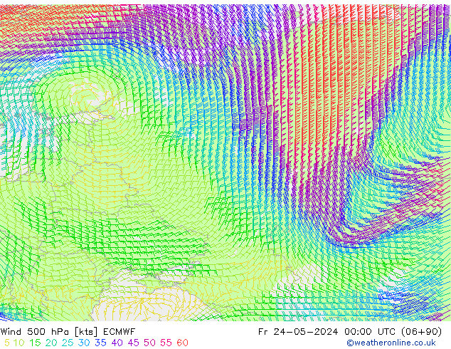 Vento 500 hPa ECMWF ven 24.05.2024 00 UTC
