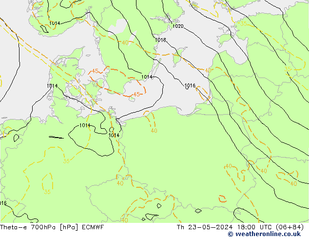 Theta-e 700hPa ECMWF Th 23.05.2024 18 UTC
