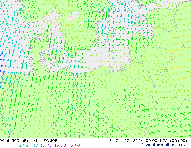 Viento 500 hPa ECMWF vie 24.05.2024 00 UTC