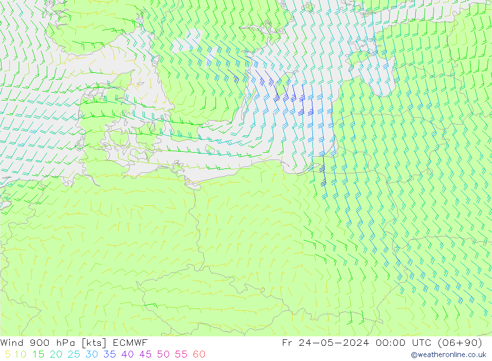 Wind 900 hPa ECMWF Fr 24.05.2024 00 UTC