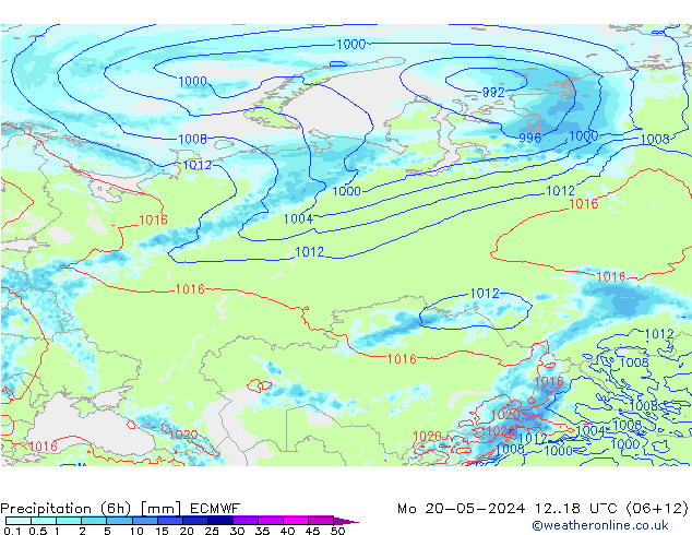Z500/Rain (+SLP)/Z850 ECMWF pon. 20.05.2024 18 UTC