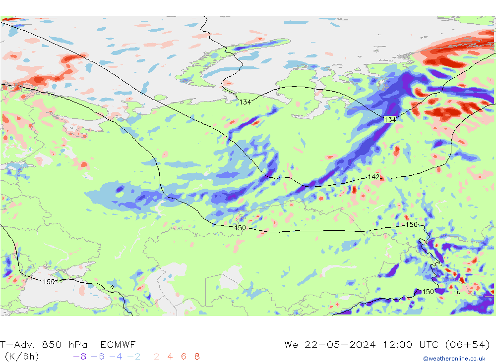 T-Adv. 850 hPa ECMWF St 22.05.2024 12 UTC