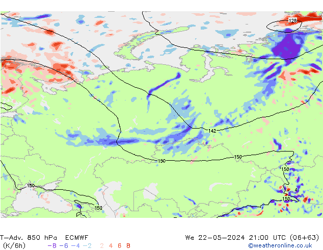 T-Adv. 850 hPa ECMWF St 22.05.2024 21 UTC