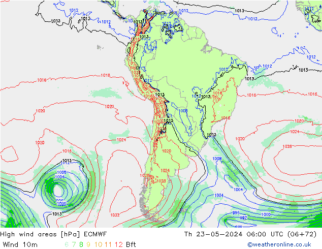 High wind areas ECMWF gio 23.05.2024 06 UTC