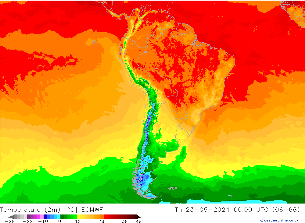 Temperatura (2m) ECMWF gio 23.05.2024 00 UTC