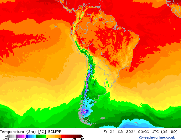 mapa temperatury (2m) ECMWF pt. 24.05.2024 00 UTC