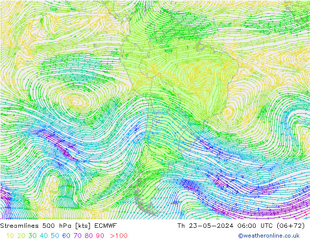 Línea de corriente 500 hPa ECMWF jue 23.05.2024 06 UTC