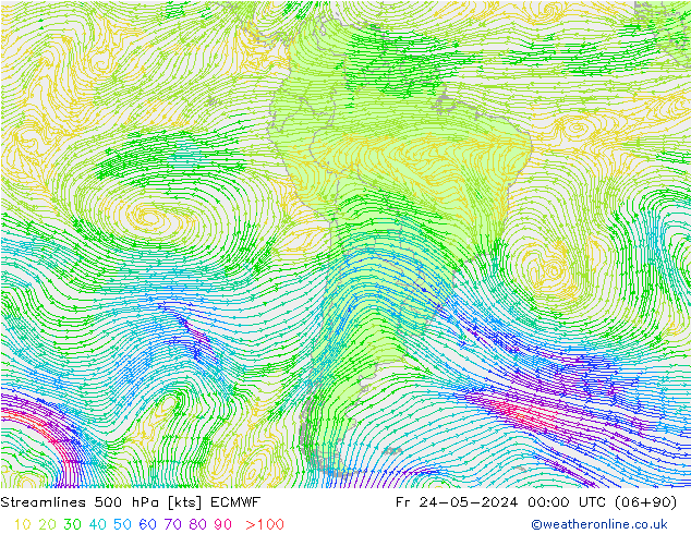 Linia prądu 500 hPa ECMWF pt. 24.05.2024 00 UTC
