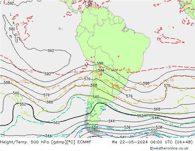 Z500/Rain (+SLP)/Z850 ECMWF mer 22.05.2024 06 UTC