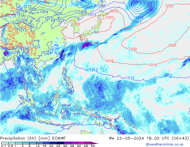 Z500/Rain (+SLP)/Z850 ECMWF Qua 22.05.2024 00 UTC