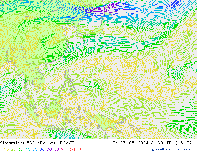 ветер 500 гПа ECMWF чт 23.05.2024 06 UTC