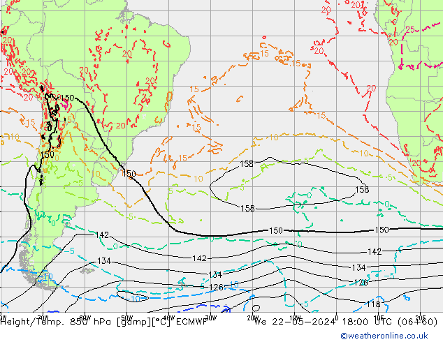 Z500/Rain (+SLP)/Z850 ECMWF ср 22.05.2024 18 UTC