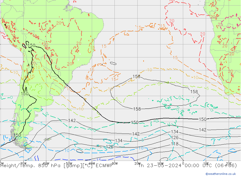 Height/Temp. 850 hPa ECMWF Qui 23.05.2024 00 UTC