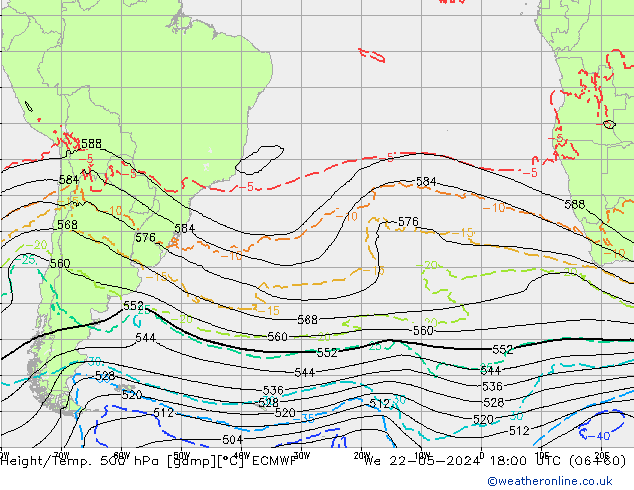 Z500/Rain (+SLP)/Z850 ECMWF ср 22.05.2024 18 UTC