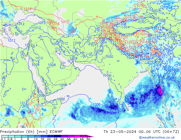 Z500/Rain (+SLP)/Z850 ECMWF gio 23.05.2024 06 UTC