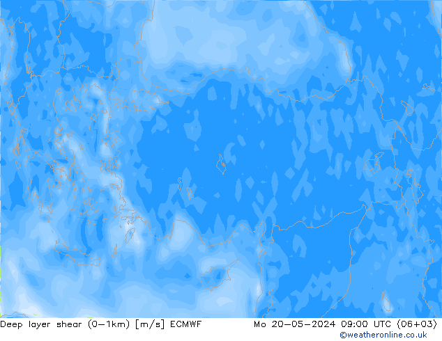 Deep layer shear (0-1km) ECMWF  20.05.2024 09 UTC