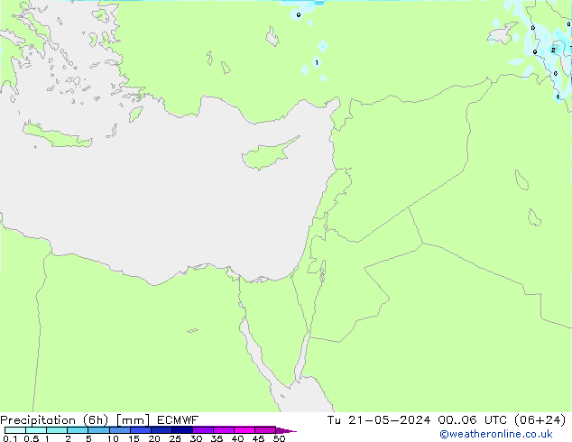 Precipitation (6h) ECMWF Tu 21.05.2024 06 UTC