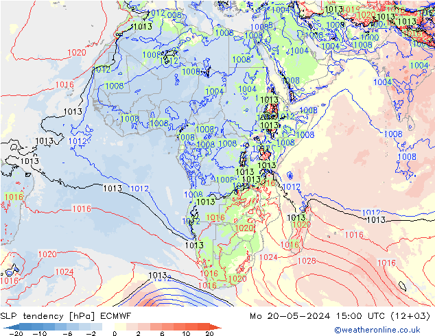 Tendance de pression  ECMWF lun 20.05.2024 15 UTC
