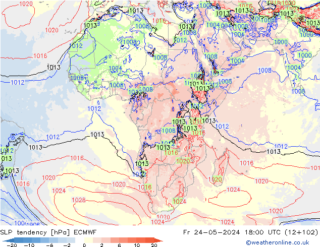 Druktendens (+/-) ECMWF vr 24.05.2024 18 UTC