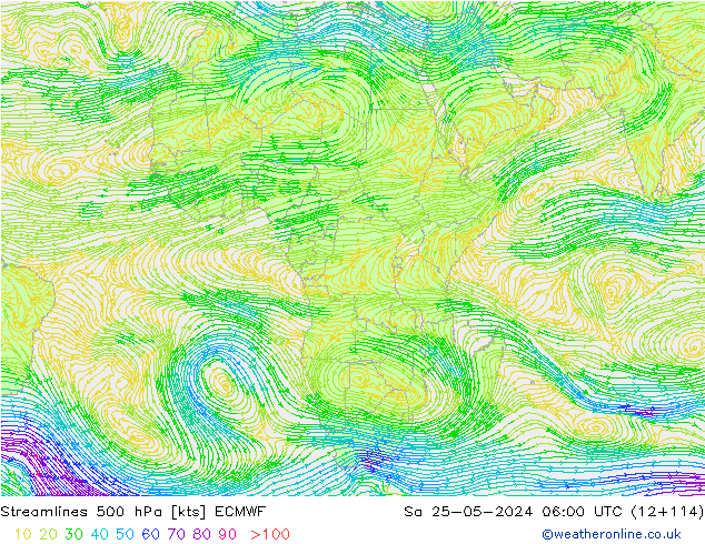 Streamlines 500 hPa ECMWF Sa 25.05.2024 06 UTC
