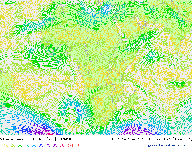 Línea de corriente 500 hPa ECMWF lun 27.05.2024 18 UTC
