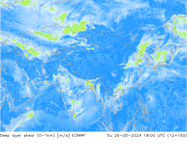 Deep layer shear (0-1km) ECMWF dim 26.05.2024 18 UTC