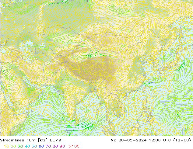 Linea di flusso 10m ECMWF lun 20.05.2024 12 UTC