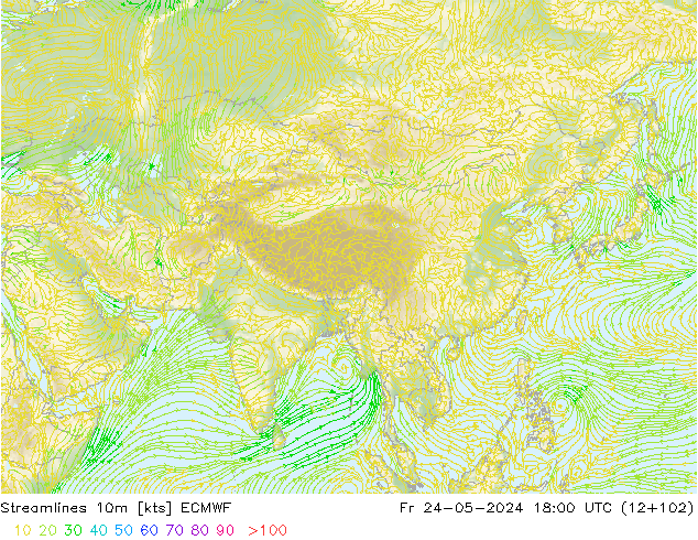 Linea di flusso 10m ECMWF ven 24.05.2024 18 UTC