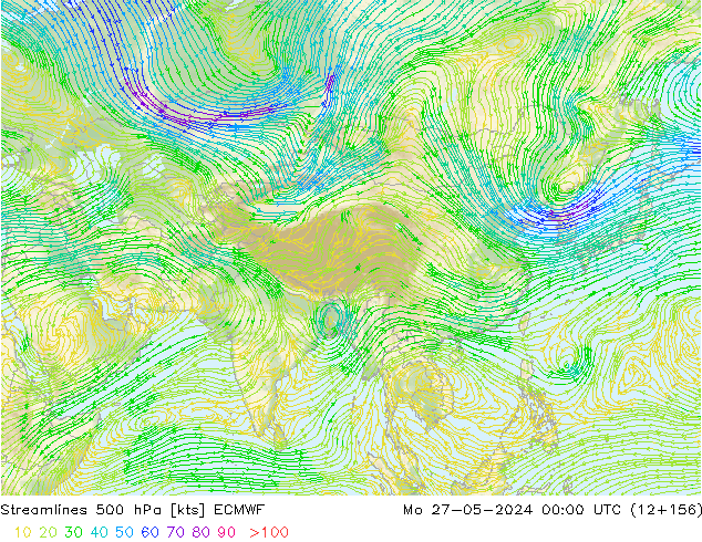 Linea di flusso 500 hPa ECMWF lun 27.05.2024 00 UTC