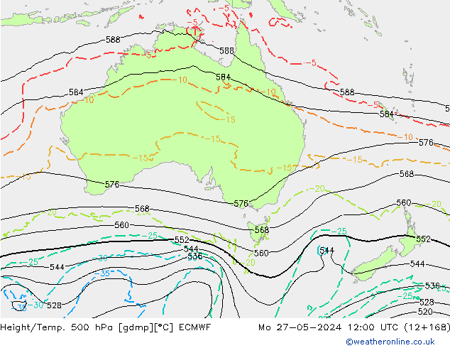 Z500/Rain (+SLP)/Z850 ECMWF pon. 27.05.2024 12 UTC