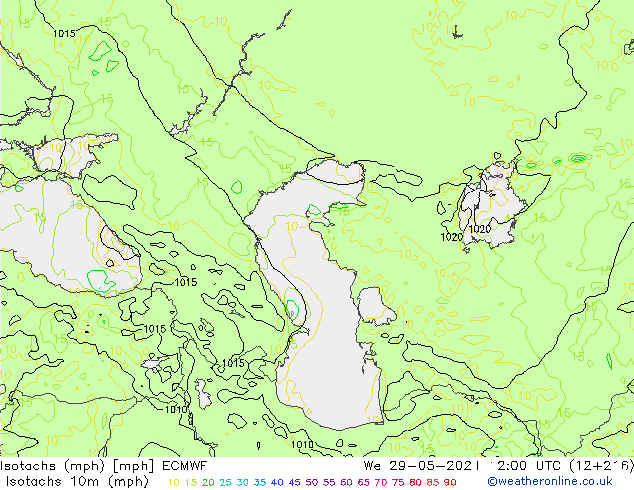 Isotachs (mph) ECMWF ср 29.05.2024 12 UTC