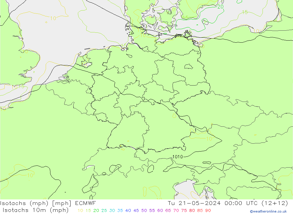 Eşrüzgar Hızları mph ECMWF Sa 21.05.2024 00 UTC