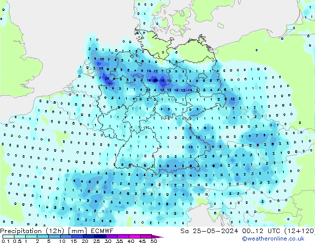 Precipitação (12h) ECMWF Sáb 25.05.2024 12 UTC