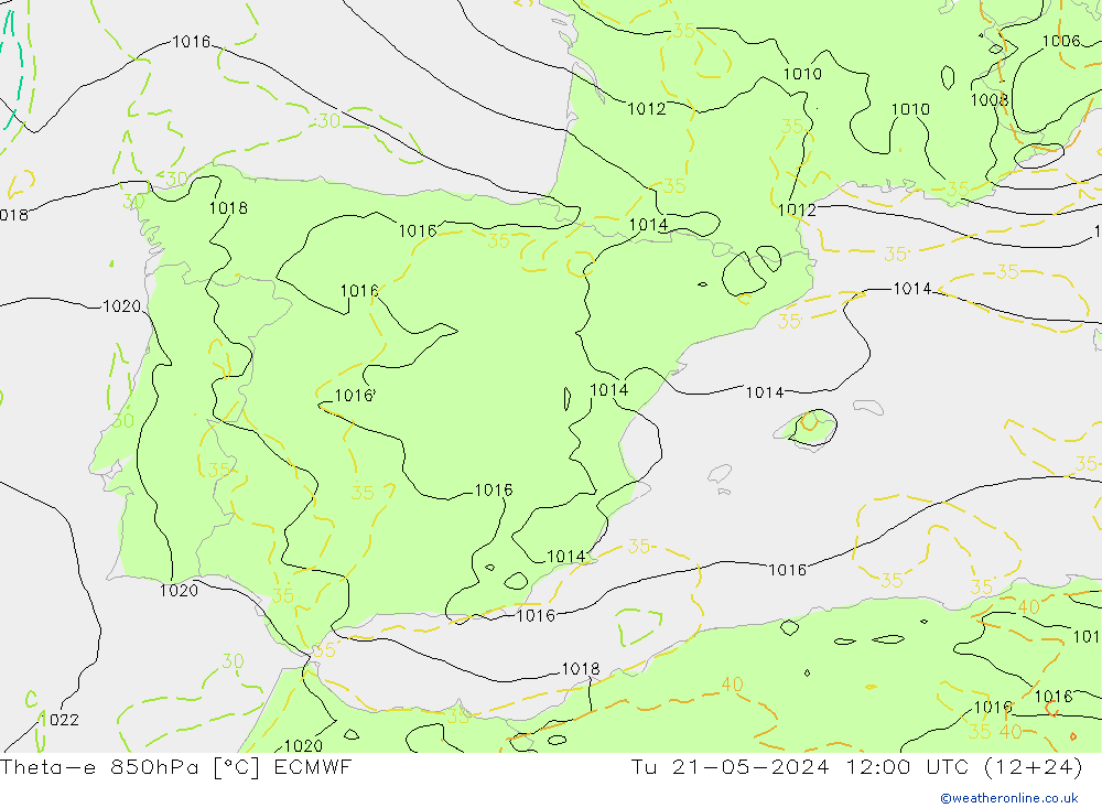 Theta-e 850гПа ECMWF вт 21.05.2024 12 UTC