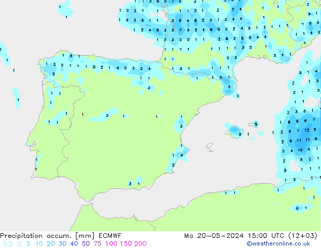 Precipitation accum. ECMWF Mo 20.05.2024 15 UTC