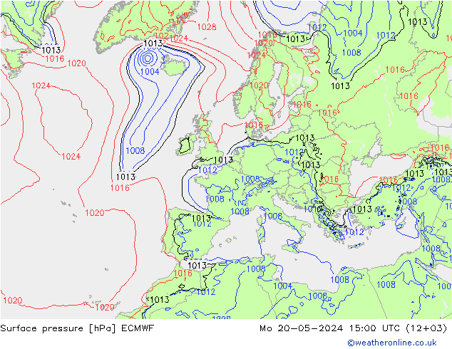 Atmosférický tlak ECMWF Po 20.05.2024 15 UTC
