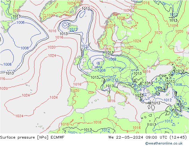 Bodendruck ECMWF Mi 22.05.2024 09 UTC
