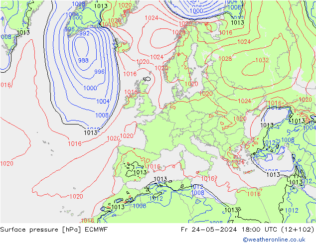 ciśnienie ECMWF pt. 24.05.2024 18 UTC