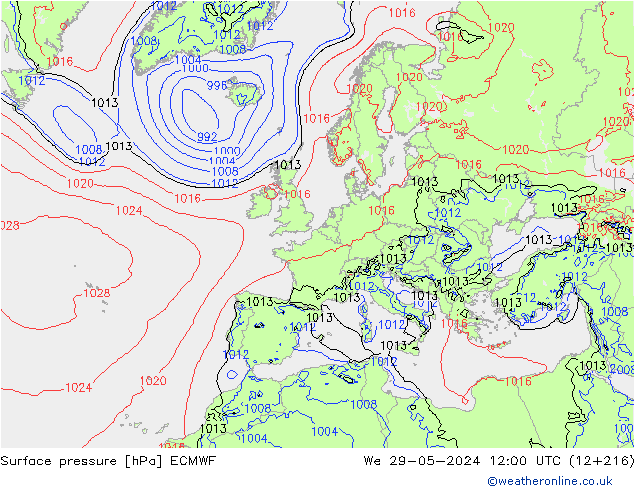 Surface pressure ECMWF We 29.05.2024 12 UTC