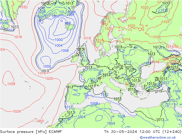 pressão do solo ECMWF Qui 30.05.2024 12 UTC