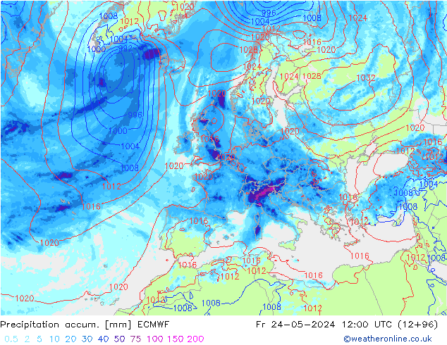 Toplam Yağış ECMWF Cu 24.05.2024 12 UTC